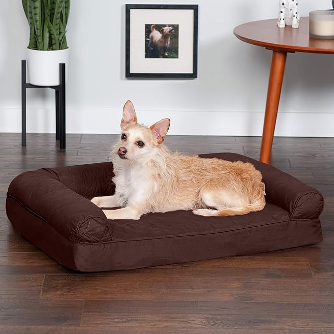 FurHaven Soft, Orthopedic Foam Sofa Dog Bed with Washable & Removable Cover - Quilted - Coffee, Dogs Up to 35 lbs - Medium