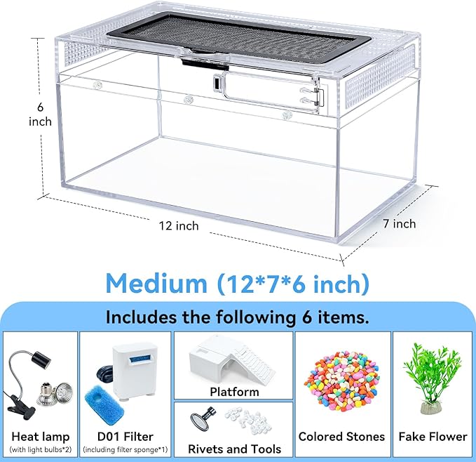 12x7x6 Turtle Tank Kit A High-Definition Aquarium with Heating Lamp, Filter, Advanced Ventilation, High-Temperature Resistance, Complete Accessories for Turtle Habitat