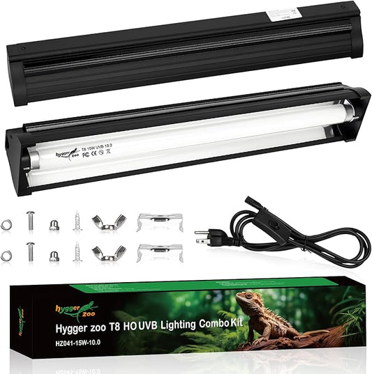 T5 UVB Reptile Light Fixture Upgrade Burn-proof HO UVB Bulb Lighting Combo Kit 10.0 UVB Light for Reptile Terrarium Fluorescent 15W Reptile Light Bar UVA UVB Desert Lamp for Bearded Dragon Turtle Tank