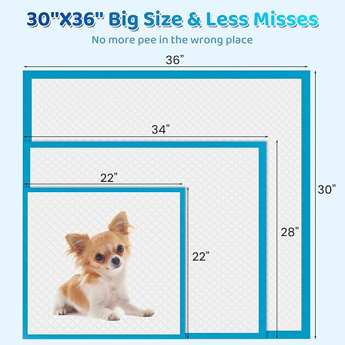 Upgrade Leak-Proof Pet Training and Puppy Pads, Jumbo Pee Pads for Dogs with Thicken Polymer Heavy Absorbency, Quick Dry Disposable Pee Pads for Cats Dogs (150, Regular 30''x36'')