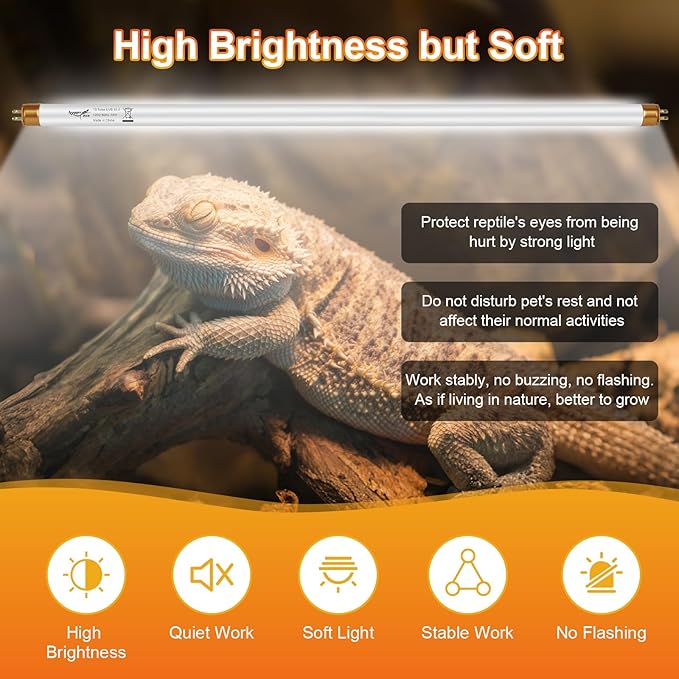 UVB Light for Reptiles Bearded Dragon, 2 Pack T5 UVB Reptile Light UVB Bulb 10.0 39W UVA UVB Reptile Light Bulb Terrarium Light Lamp Tube for Turtle Chameleon Leopard Gecko Snake Tank, 34 Inch