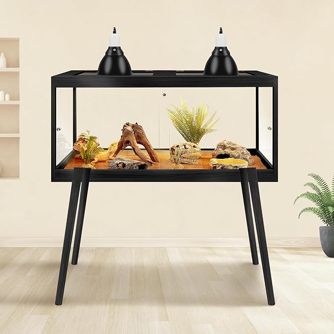 PROLEE Reptile Enclosure with Leg, 35 Gallons Bearded Dragon Tank, Tempered Glass Lizard Tank with Metal Mesh Tops and Lockable Door, Spacious Reptile Habitat for Snake,Lizard (Black)