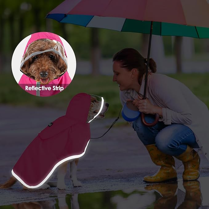 Lukovee Dog Raincoat, Adjustable Dog Rain Jacket with Clear Hooded Double Layer for Large Medium Small Dogs Puppies, Waterproof Rain Coat Poncho with Reflective Storage Pocket & Rim (FU,XS)