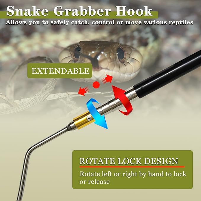 22"~64" Snake Hook Reptile Catcher Stick Tongs Rattlesnakes Grabber Pick-up Handling Tool Kit for Catching Controlling or Moving Python Copperhead (Small Snake Hook - Black)