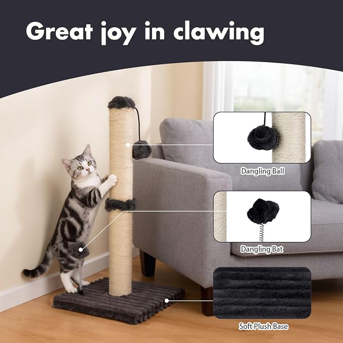 MECOOL Cat Scratching Post Premium Basics Kitten Scratcher Sisal Scratch Posts with Hanging Ball 22in for Kittens or Smaller Cats (22 inches for Kitten,Charcoal Gray) - Image 2