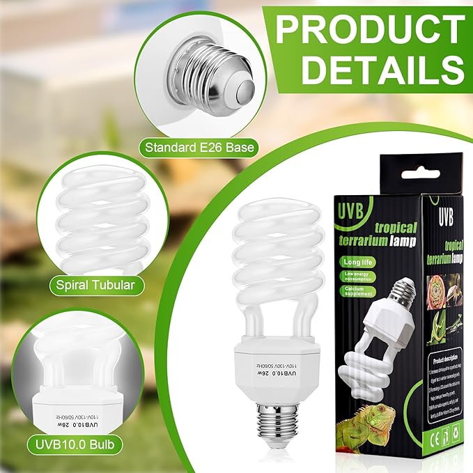 4 Pack UVB Reptile Light Bulb 10.0 Bulb for Desert Reptiles UVB Light Compact Fluorescent Terrarium Lamp for Bearded Dragon, Lizard, Tortoise, Iguanas, Snake, Gecko(26w,Light10.0)
