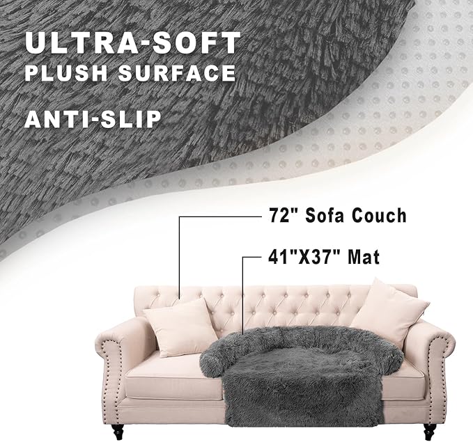 Tinaco Calming Dogs/Cats Bed Mats, Dog Pad Washable Removable Couch Cover, Plush Long Fur Mat for Pets, Waterproof Lining, Perfect for Small, Medium and Large Dogs and Cats (Dark Gray, 41"x37")