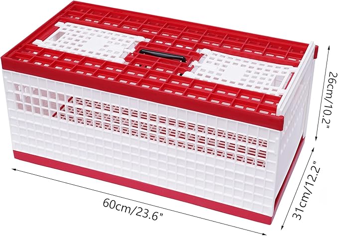 Foldable Pigeon Cage with Handle Portable Bird Travel Carrier Cage Transportation Pigeon Nest Box, 60 x31x26cm, Red