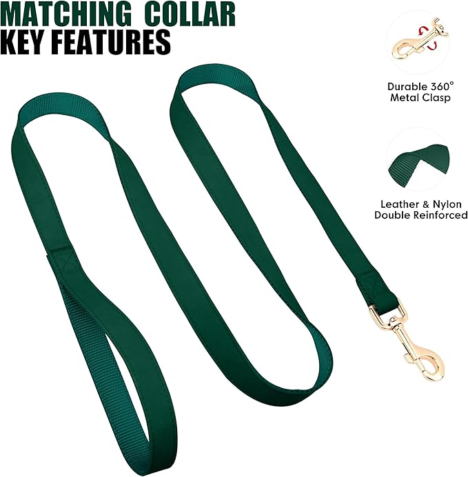 PET ARTIST Soft PU Leather Dog Collar and Leash Set, Bright & Stylish 5FT PU Leather Leash and Collar Set, Durable Pet Collars with Quick Release Metal Buckle for Small Dogs,Christmas Green,S(9"-14")