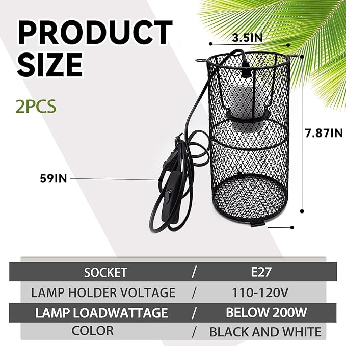 kathson 2 Pcs Reptile Heat Lamp Guard,Reptile Anti-Scald Mesh Cage Guard Lampshade,150W Ceramic Heat Emitter Heat Lamp Shade Fixture for Snake Lizard Turtle Frog,Without Bulb