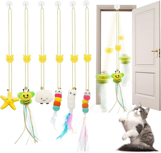 JIARON 6 PCS Interactive Cat Feather Toys, Indoor Hanging Retractable Cat Toy, Self Play Toys Make Fun Excecise by JIARON