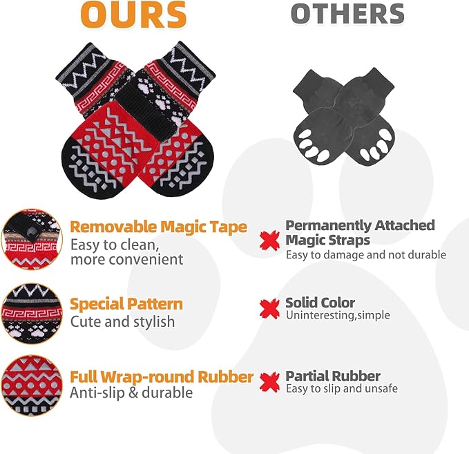 KOOLTAIL Dog Socks to Prevent Licking Paws for Hardwood Floors Anti Slip,Warm Winter Pet Boots&Paw Protector with Grippers,Double Sides Puppy Shoes Booties for Small Medium Large Senior Dogs L