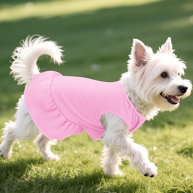 2 Pcs Dog Dresses Cat Skirt Solid Color Dog Clothes Summer Sleeveless Puppy Girl Clothes for Small Pet Dogs Cats (Pink,Light Purple, Large)