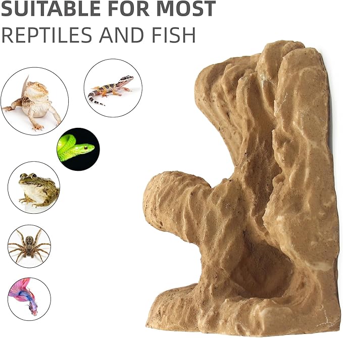 Reptile Hide Shale Scape Step Ledge Backdrop, Reptile Corner Rock Basking Platform Cave Hideout Tank Accessories Decorations, Great for Reptiles, Amphibians, Leopard Gecko, Snake, Frogs, Turtle