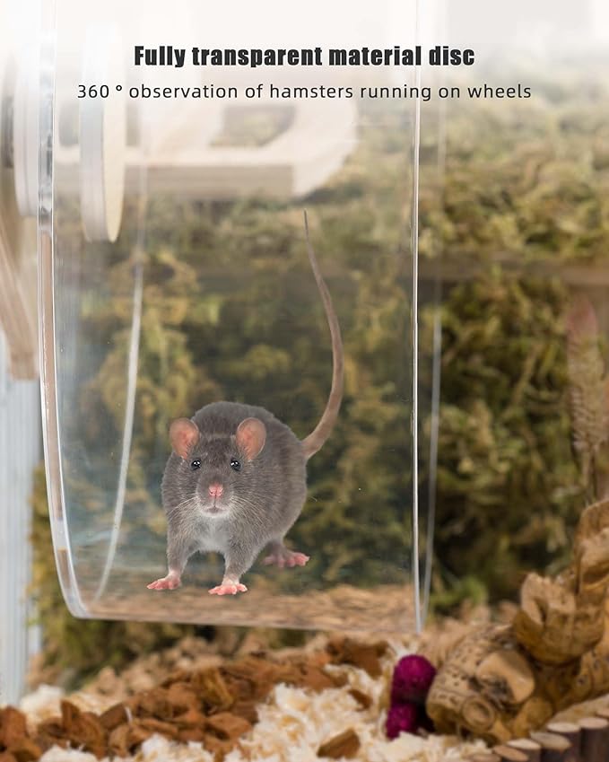 Niteangel Silent Hanging Hamster Wheel - Dual-Bearing Cage-Mounted Quiet Spinning Acrylic Exercise Wheel for Hamsters Gerbils Mice Degus and Other Small Pets (M)