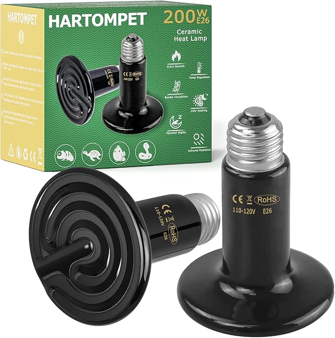 200W Ceramic Heat Emitter - Black Reptile Heat Bulb - Infrared Reptile Heat Lamp for Lizards, Amphibians, Turtles, Dogs, Cats - Ideal for Pet Heating - No Light, No Harm - ETL Listed