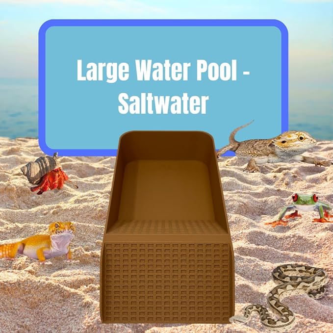 Chatelet Hermit Crab, Lizard, Turtle, Amphibian XL Watering Pool | Platform Pool Accessory with Access Ramp for Pet Habitats | 9.75" x 5" | Made in USA (X-Large) (Salt Only, Tan)