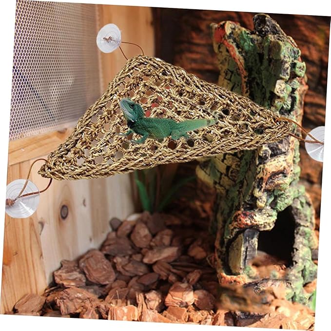 Yardwe Stable Triangle Reptile Hammock for Lizards Small Crabs and Geckos Elevated Swing Bed with Suckers for Comfortable Play and Shedding Support