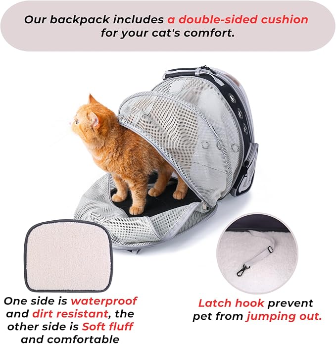 Lollimeow Cat Carrier Backpack, Expandable Bubble Pet Carrier for Cats and Small Dogs, Airline Approved Travel Backpack for Hiking, Walking & Outdoor Adventures - Supports up to 14 lbs