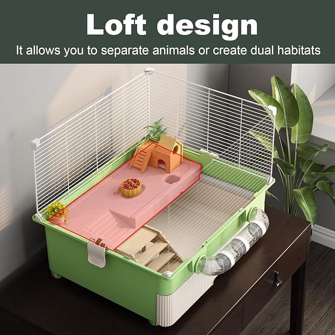 Oneluck 22.4” Chew-Proof Metal Hamster Cage, Drawer-Style with Easy Clean,Small Animal Habitats for Syrian & Dwarf Hamster,Gerbil, Mice(Green)