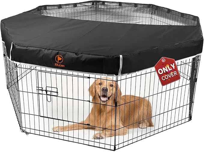 PJYuCien Dog Playpen Mesh Top Cover, Fits 24 Inch 8 Panels Regular Octagon Metal Exercise Pet Pen, Adhesive Tape Connections, Black (Note: Cover Only, Fence Not Included)