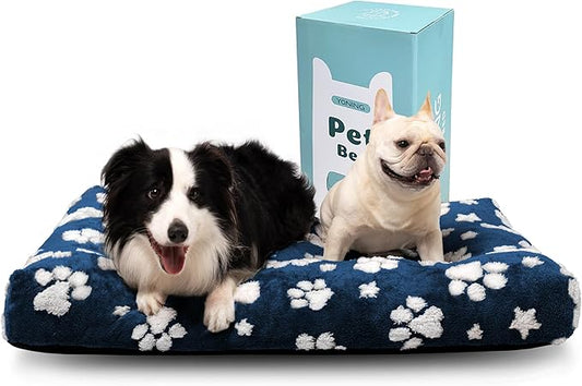 Dog Beds for Extra Large Dogs, Cute Thick Dog Bed for Crate Kennel, Fluffy Pet Bed with Removable Washable Cover and Anti-Slip Bottom, 41"x 28", Navy Paw