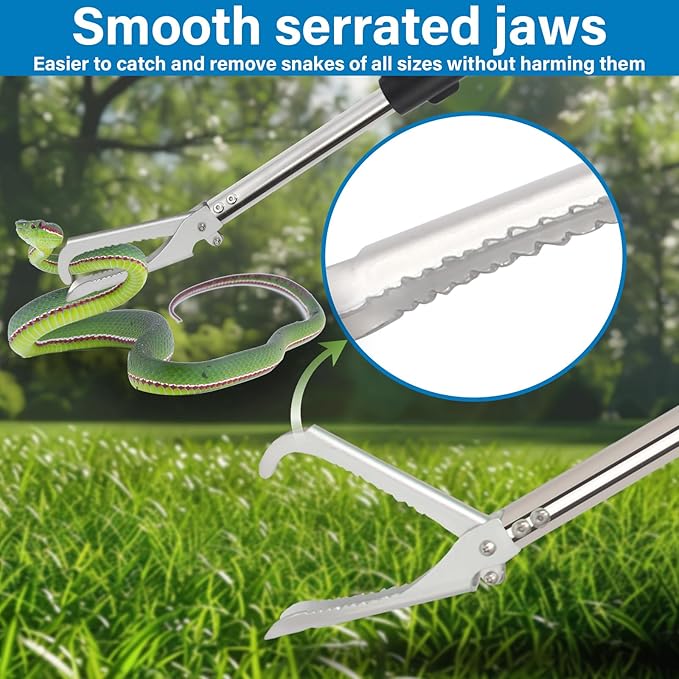 Snake Grabber Tool, 69" Snake Tongs Long Handle for Rattlesnake Reptile Tongs Heavy Duty Long Catcher Reach Grabber Stainless Steel Materials Sponge Handle Wide Jaw (69 inches)
