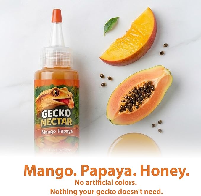 CTWPets Gecko Treat – Liquid Fruit Nectar Drops for Crested Gecko, Day Gecko & Gargoyle Gecko | Treat, Water Additive & CGD Mixer (4oz, Mango Papaya)