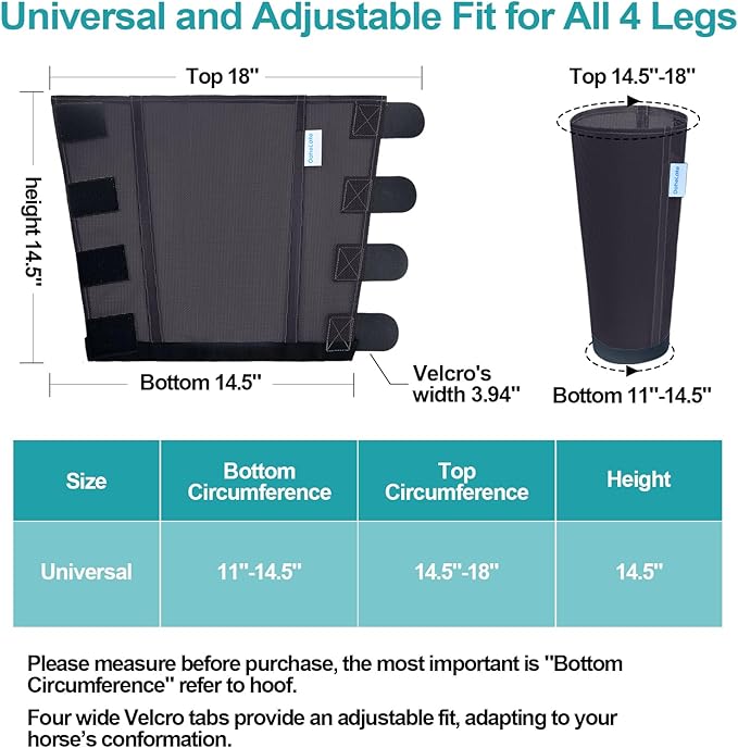 Mesh Horse Fly Boots Set of 4, Loose Fitting Leggings for Horses, Reduce Stressful Stomping, Breathable Adjustable and Universal Fit for 4 Legs, Reliable Stay Put (Black Blue)
