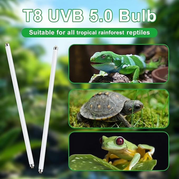 LUCKY HERP T8 14W UVB 5.0 Reptile Light, UVA UVB Reptile Light Bulb 2 Pack, Fluorescent Lamp for Reptiles Amphibians Lizards Chameleons