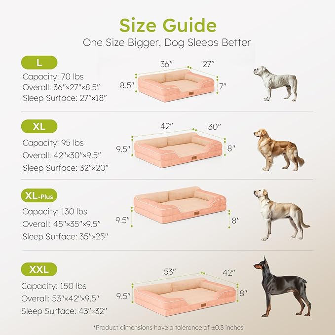 CWAWZ Extra Large Dog Bed, Orthopedic Dog Bed with Cooling Gel Memory Foam, Waterproof XL Pet Bed with Removable Washable Cover, 42" Pet Sofa Couch Dutch Velvet with Bone Toy, Peach Pink