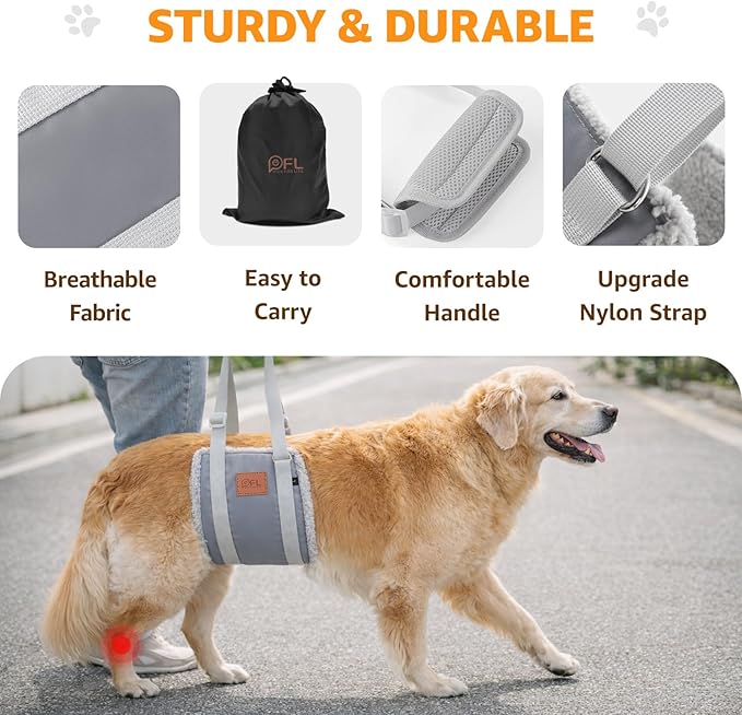 Adjustable Dog Lift Harness Dog Sling for Large Dogs Hind Leg Support Soft Lift Support for Weak Rear Legs, Helps Senior, Injured, Disabled, After ACL Surgery Dogs (Grey&Grey, Large)