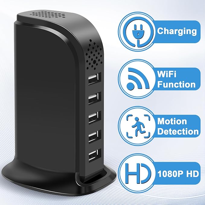 Wireless USB Charger Camera with Motion Detection, WiFi Nanny Cam for Pet & Home Security – Phone App & USB Charging