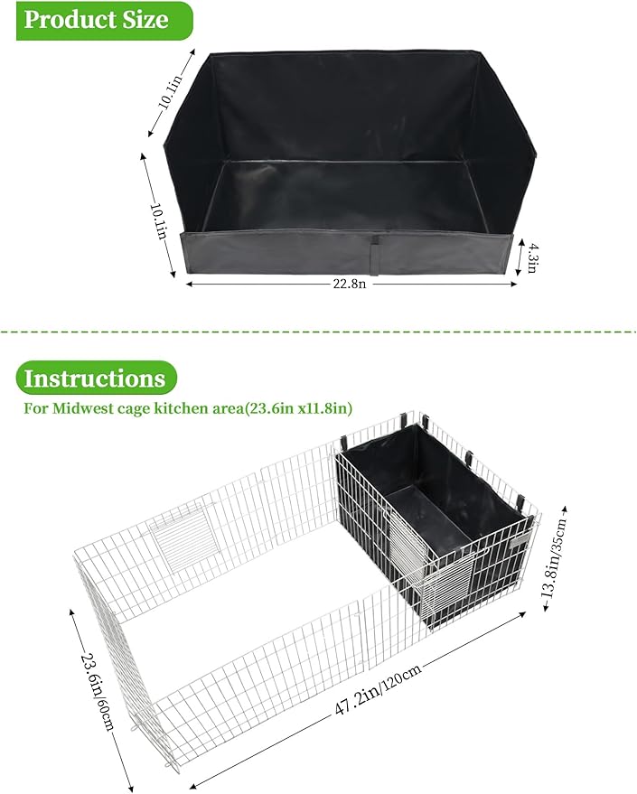 Guinea Pig Cage Liner, for Midwest Cage Kitchen 24"X13" Litter Box & Hay Feedder for Guinea Pig Rabbits Hamsters Hedgehogs Ferrets and Other Small Animals. Black