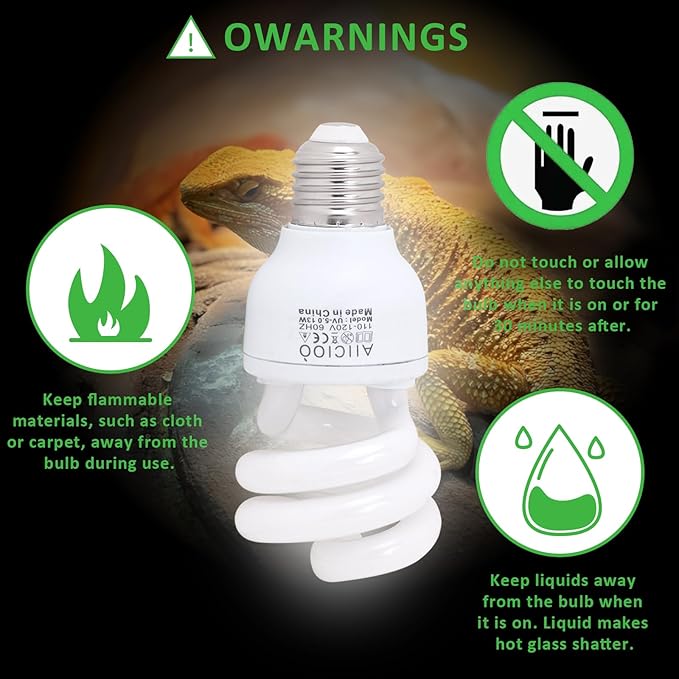 Aiicioo UVB Reptile Light 5.0 13W Desert UVB Spiral Compact Fluorescent Lamp UVB Reptile Light Bulb Tropical and Sub-Tropical UVB Bulb for Reptiles Bearded Dragons Lizards
