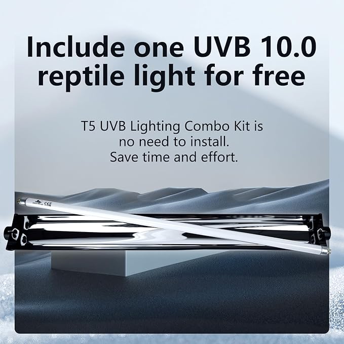 T5 UVB Lighting Combo Kit for Reptiles,24W Light Fixture with Desert 10.0 T5 UVB Light Bulbs Terrarium Hood Heat Lamp for Breaded Dragon,Turtle,Frog,Lizard,Tortoise,Gecko,Snake