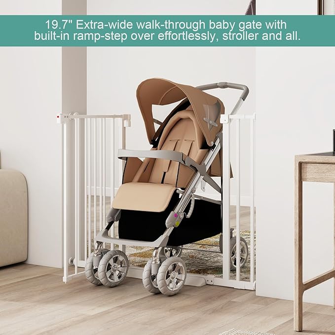 Miumoon 29.7-46" Baby Gate for Stairs with Banister Adapter Y-Spindle Rods, 30.5" Tall, Easy-Install Pressure Mounted Baby Gate for Doorways, Auto-Close Dog Gate Indoor for Child and Pets