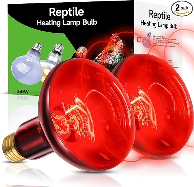 2-Pack 150W Infrared Heat Lamp - Reptile Heat Emitter, Red Heat Bulb for Chicked, Snake & Leopard Gecko, E26 Base