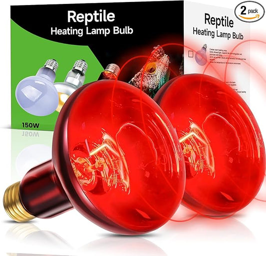 2-Pack 150W Infrared Heat Lamp - Reptile Heat Emitter, Red Heat Bulb for Chicked, Snake & Leopard Gecko, E26 Base