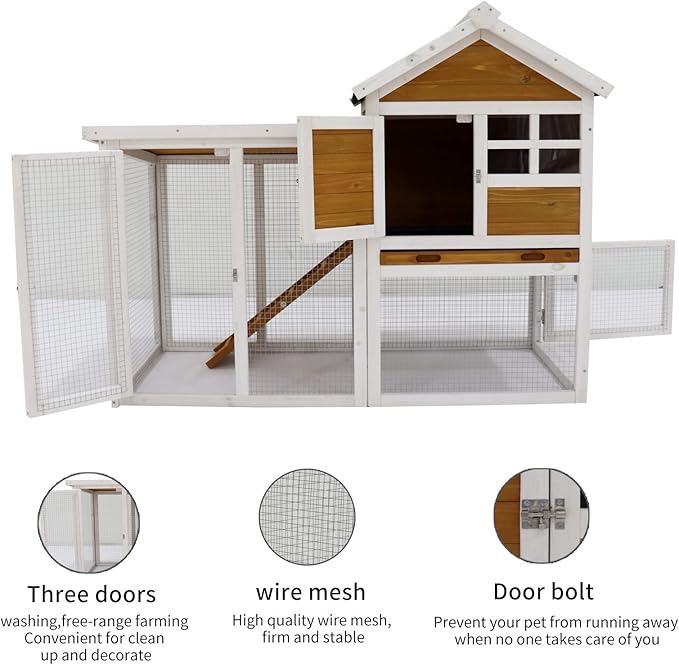 ZSQ Pet House, Wooden Rabbit Hutch Habitat Wood Hutch for Small Animals, Pet, Chickens, Rabbits