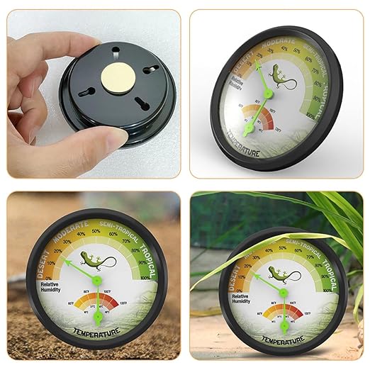 Mobestech Reptile Tank Thermometer Hygrometer Mechanical High Precision Pointer Temperature Measuring Device Mini Reusable Thermometer for Terrarium Pet Supply
