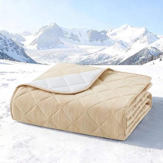 COZY KISS Dog Cooling Mat 82"x82" Q-Max>0.4, Waterproof Cooling Dog Bed Cover, Leakproof Pet Pad with Non-Slip Bottom, Washable Cooling Blanket for Large & Multiple Dogs (Beige)
