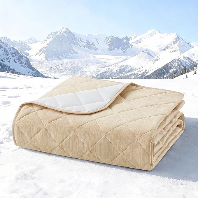 COZY KISS Dog Cooling Mat 68"x82" Q-Max>0.4, Waterproof Pet Cooling Pad, Leakproof & Non-Slip Dog Bed Cover, Washable Furniture Protector for Large Dogs, Couch, Floor (Beige)