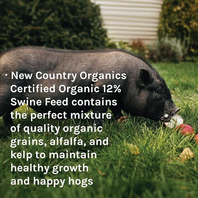 New Country Organics | Swine 12% Protein Feed for Gestating Sows and for General Maintenance of Adult and Finishing Hogs | Soy-Free | Certified Organic and Non-GMO | 40 lbs