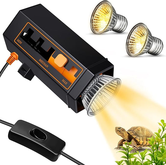 GOZILLA Reptile Hear Lamp,Turtle Lamp with 25W+35W UVA/UVB Turtle Light Bulb,Hexagonal Turtle Basking Spot Light Distance Adjustable, Reptiles Basking Light for Turtles,Lizard,Snake and Chameleon.