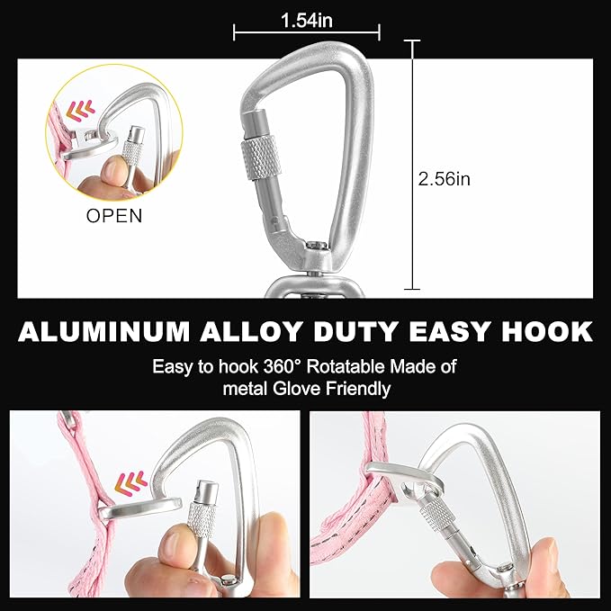 Dog Leash and Collar, Dog Seat Belt for Car, Reflective Nylon, Metal Buckle, IP68, Padded Handle Leash, Durable and Comfortable, for Small Medium Large Dogs (Blush Pink, M)