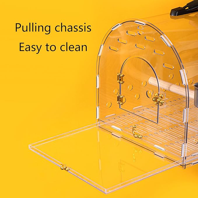 Multifunctional Bird Cage Acrylic Clear Carriers Box with Standing Perch for Outdoor Walking Travel Birdcage Acrylic Cage