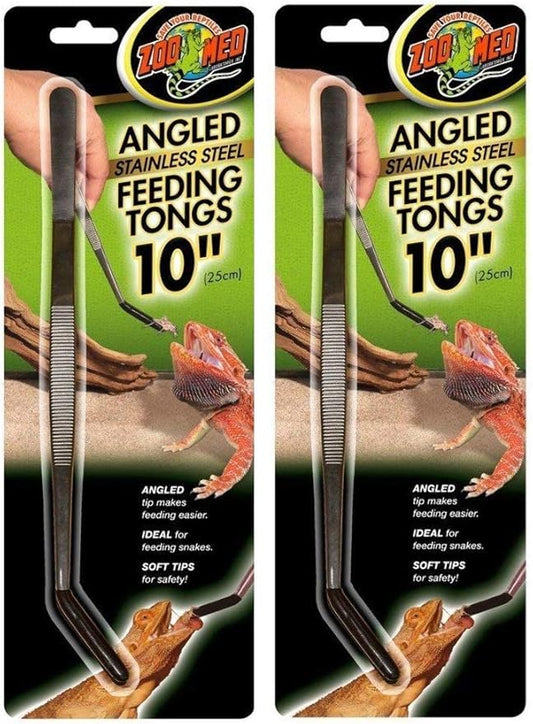 Zoo Med Angled Stainless Steel Feeding Tongs Ideal for Snakes 10 inches - 2 Pack