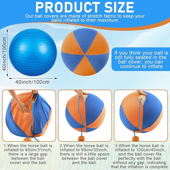40 Inch Giant Herding Ball with Ball Cover Anti Burst Please Watch VCR for How to Inflation Horse Toys for Horses Entertainment Play, Pump Included(Cute, Blue, Orange)