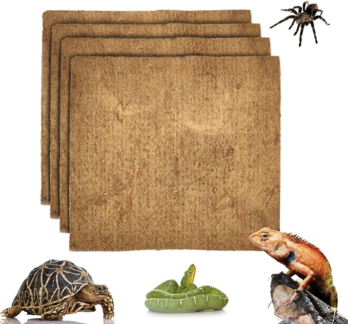 Hamiledyi Reptile Carpets 4Pcs Natural Coconut Fiber Tortoise Carpet Mats for Pet Terrarium Liner Reptile Supplies for Lizard Snake Chameleon Turtle Bedding Bunny Rabbit Mat